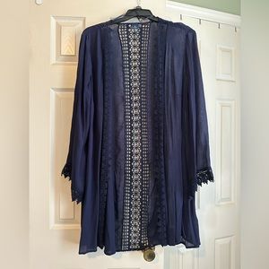 Kaari Navy Shawl with embroidery detail